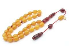 Hakkı Usta İmzalı Beyzi Kesim Osmanlı Model Sarı Sıkma Kehribar Tesbih