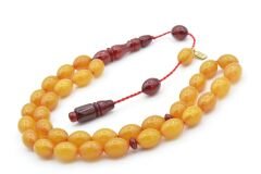 Hakkı Usta İmzalı Beyzi Kesim Osmanlı Model Sarı Sıkma Kehribar Tesbih