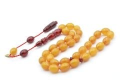 Hakkı Usta İmzalı Beyzi Kesim Osmanlı Model Sarı Sıkma Kehribar Tesbih