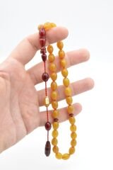 Hakkı Usta İmzalı Beyzi Kesim Osmanlı Model Sarı Sıkma Kehribar Tesbih