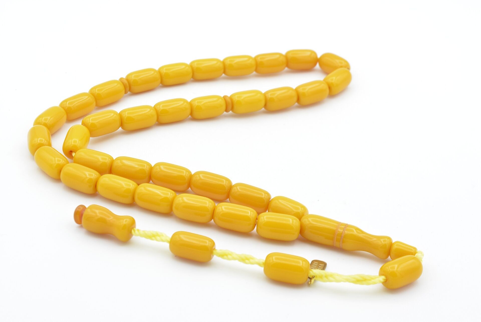 Hakkı Usta İmzalı Kapsül Kesim Sarı Sıkma Kehribar Tesbih 001