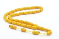 Hakkı Usta İmzalı Kapsül Kesim Sarı Sıkma Kehribar Tesbih 001