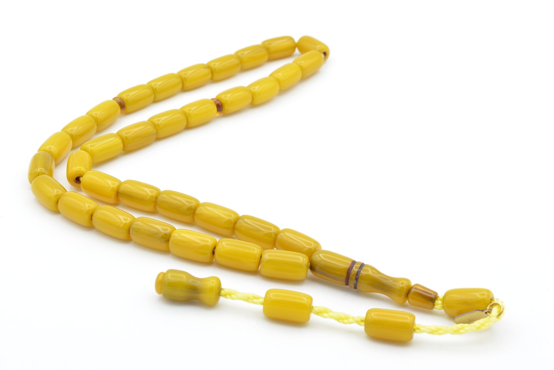 Hakkı Usta İmzalı Kapsül Kesim Sarı Sıkma Kehribar Tesbih 002