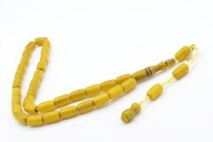 Hakkı Usta İmzalı Kapsül Kesim Sarı Sıkma Kehribar Tesbih 002