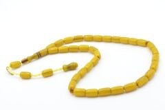 Hakkı Usta İmzalı Kapsül Kesim Sarı Sıkma Kehribar Tesbih 002