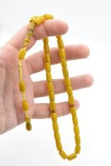 Hakkı Usta İmzalı Kapsül Kesim Sarı Sıkma Kehribar Tesbih 002