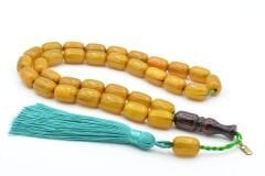 Hakkı Usta İmzalı Kapsül Kesim Dev Boy Sarı Sıkma Kehribar Tesbih