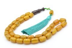 Hakkı Usta İmzalı Kapsül Kesim Dev Boy Sarı Sıkma Kehribar Tesbih