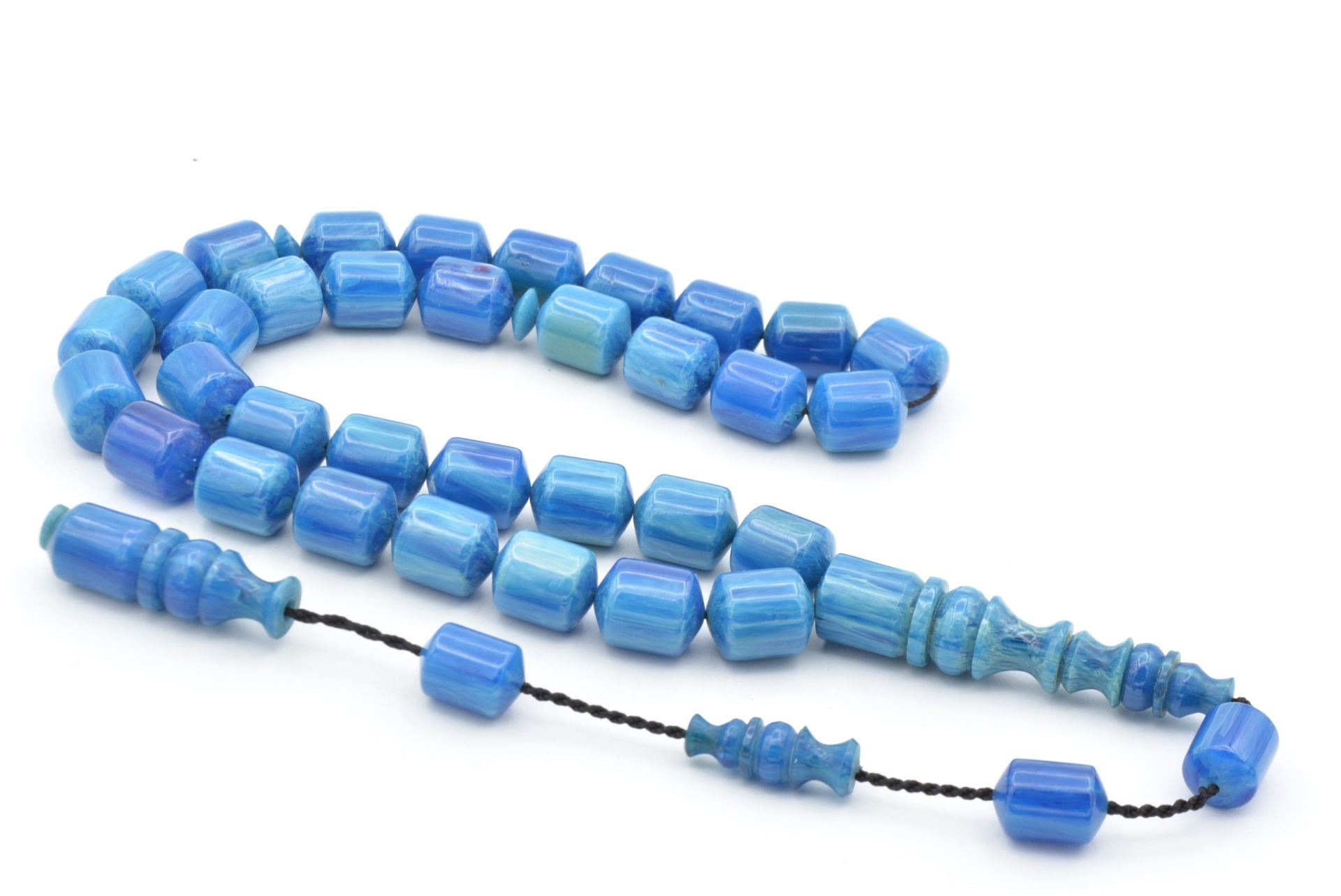 Usta İşi Sistemli Fıçı Kesim Hareli Mavi Katalin Tesbih