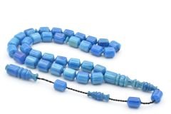 Usta İşi Sistemli Fıçı Kesim Hareli Mavi Katalin Tesbih