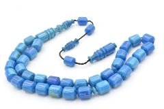 Usta İşi Sistemli Fıçı Kesim Hareli Mavi Katalin Tesbih