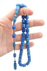 Usta İşi Sistemli Fıçı Kesim Hareli Mavi Katalin Tesbih