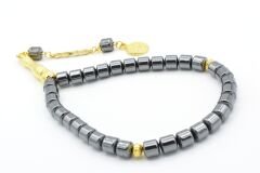 Altın Kaplama Püsküllü Fıçı Model Hematit Taşı Tesbih