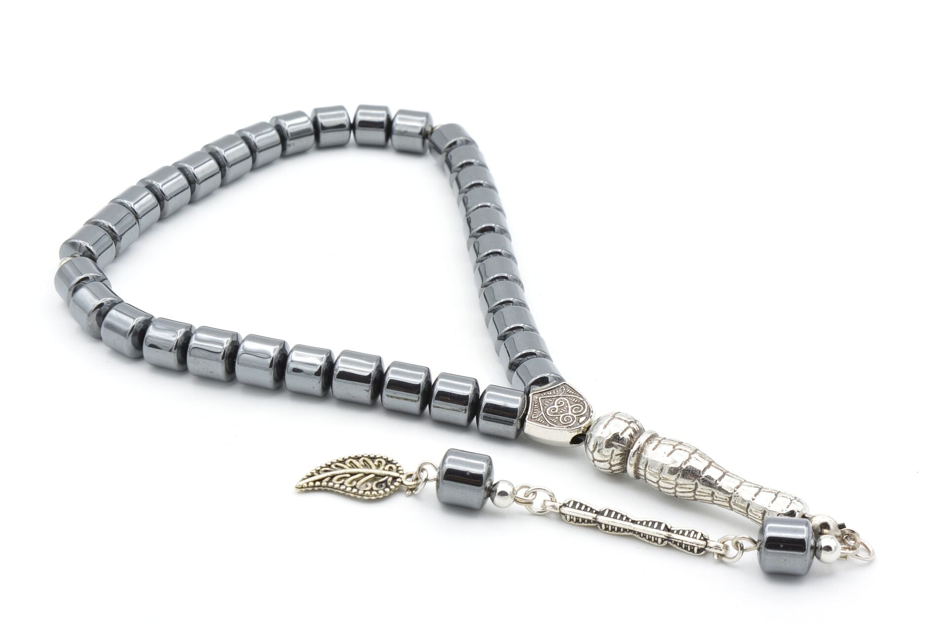 Gümüş Kaplama Püsküllü Fıçı Model Hematit Taşı Tesbih