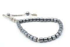 Gümüş Kaplama Püsküllü Fıçı Model Hematit Taşı Tesbih