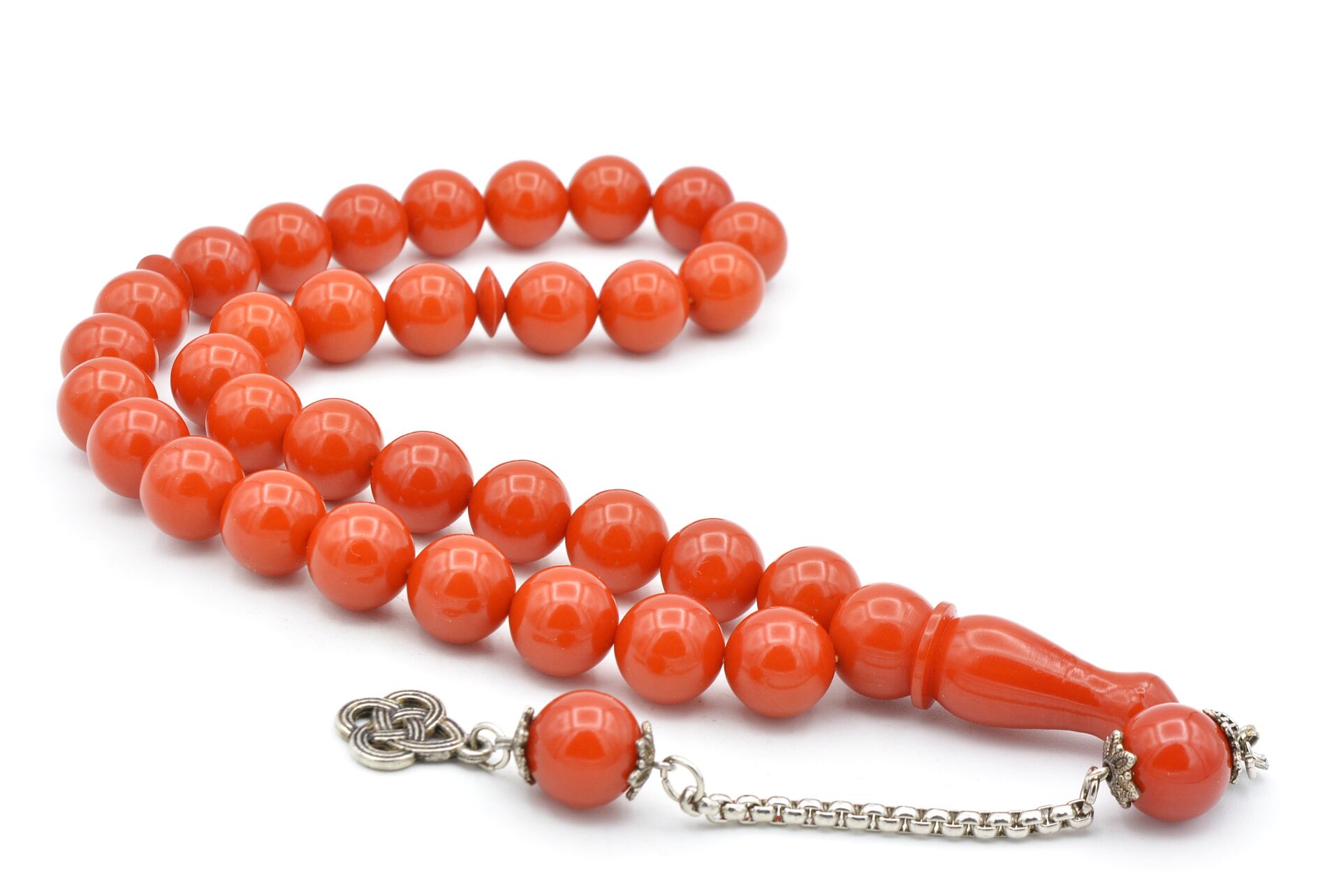 KÜRE KESİM TURUNCU SIKMA KEHRİBAR TESBİH İRİ BOY 003