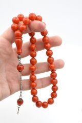 KÜRE KESİM TURUNCU SIKMA KEHRİBAR TESBİH İRİ BOY 003