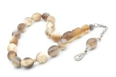 Gümüş Kaplama Kamçılı Beyzi Kesim Bej Bufalo Boynuzu Efe Maskot Tesbih