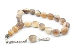 Gümüş Kaplama Kamçılı Beyzi Kesim Bej Bufalo Boynuzu Efe Maskot Tesbih