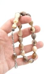 Gümüş Kaplama Kamçılı Beyzi Kesim Bej Bufalo Boynuzu Efe Maskot Tesbih