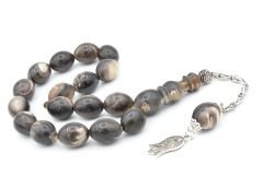 Gümüş Kaplama Kamçılı Beyzi Kesim Koyu Bufalo Boynuzu Efe Maskot Tesbih