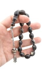 Gümüş Kaplama Kamçılı Beyzi Kesim Koyu Bufalo Boynuzu Efe Maskot Tesbih