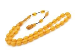 Sinan Usta Yapımı Beyzi Bilek Boy Hareli Krem Rengi Sıkma Kehribar Tesbih