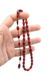 Ahmet Emin Usta İmzalı Badem Kesim Kırmızı Sıkma Kehribar Tesbih