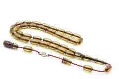 Ahmet Emin Usta İmzalı Badem Kesim Yeşil Sıkma Kehribar Tesbih