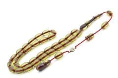 Ahmet Emin Usta İmzalı Badem Kesim Yeşil Sıkma Kehribar Tesbih