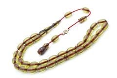 Ahmet Emin Usta İmzalı Badem Kesim Yeşil Sıkma Kehribar Tesbih