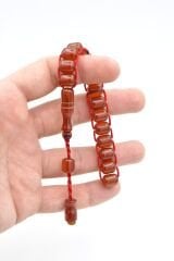 Zeyzun Usta Yapımı Kapsül Kesim Koyu Turuncu Sıkma Kehribar Zaza Tesbih