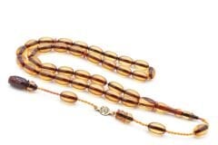 Ahmet Emin Usta İmzalı Badem Kesim Bej Sıkma Kehribar Tesbih