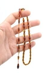 Ahmet Emin Usta İmzalı Badem Kesim Bej Sıkma Kehribar Tesbih