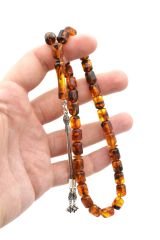 Gümüş Püsküllü Kapsül Kesim Polonya Damla Kehribar Tesbih 25 Gram