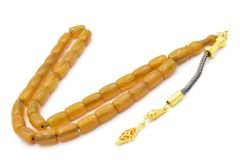 Özel Püsküllü Kapsül Kesim Sarı Sıkma Kehribar Tesbih