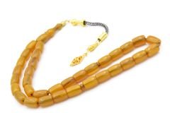 Özel Püsküllü Kapsül Kesim Sarı Sıkma Kehribar Tesbih