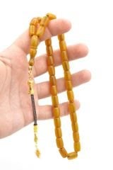 Özel Püsküllü Kapsül Kesim Sarı Sıkma Kehribar Tesbih