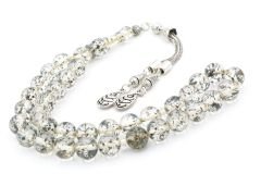 Püsküllü Küre Kesim Fosilli Şeffaf Toz Kehribar Tesbih