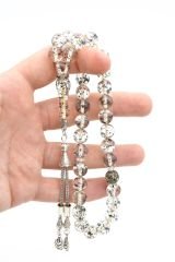 Püsküllü Küre Kesim Fosilli Şeffaf Toz Kehribar Tesbih