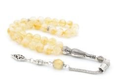 Gümüş Kaplama Püsküllü Orijinal Sitrin Taşı Tesbih