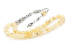 Gümüş Kaplama Püsküllü Orijinal Sitrin Taşı Tesbih