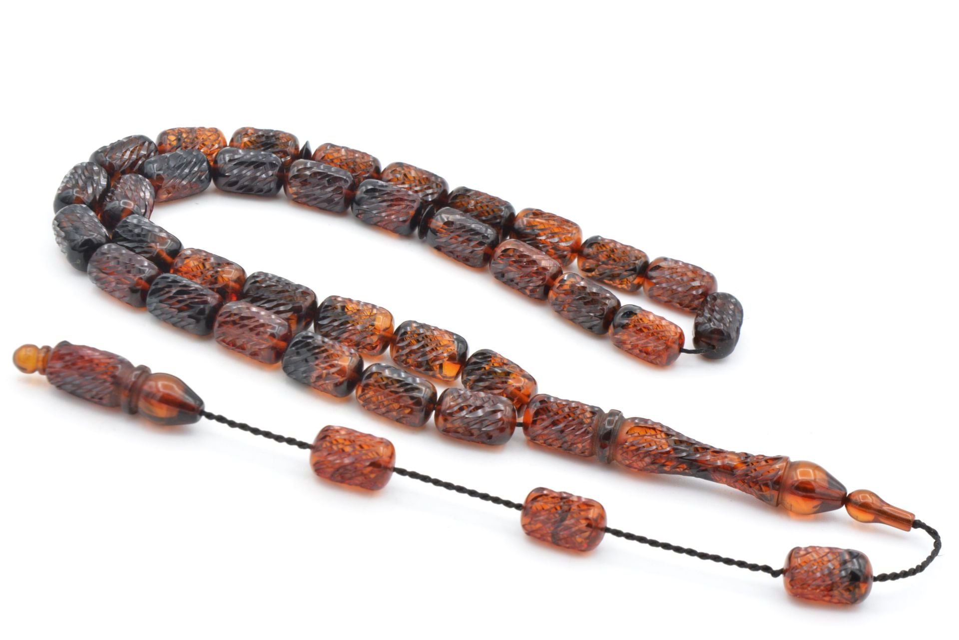 KALEM İŞÇİLİKLİ KAPSÜL KESİM SARI SİYAH SIKMA KEHRİBAR TESBİH