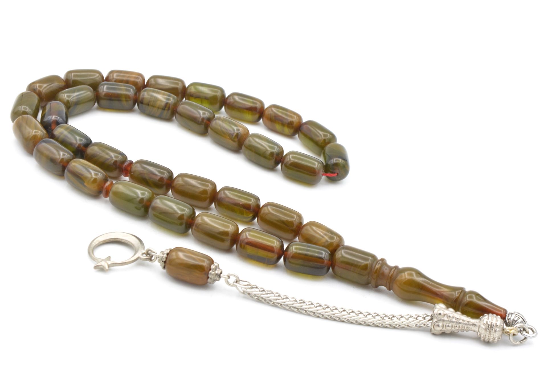 Kamçılı Kapsül Kesim Hareli Yeşil Sıkma Kehribar Tesbih 071