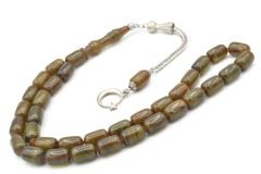 Kamçılı Kapsül Kesim Hareli Yeşil Sıkma Kehribar Tesbih 071