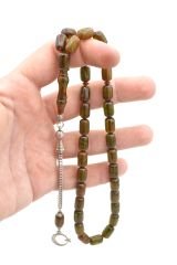 Kamçılı Kapsül Kesim Hareli Yeşil Sıkma Kehribar Tesbih 071