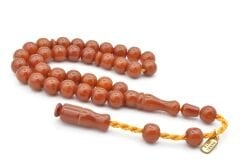 Hakkı Usta İmzalı Küre Kesim Bilek Boy Sarı Sıkma Kehribar Tesbih