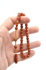 Hakkı Usta İmzalı Küre Kesim Bilek Boy Sarı Sıkma Kehribar Tesbih