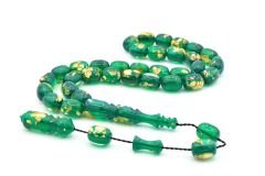 SİSTEMLİ ALTIN PARÇACIKLI YEŞİL SIKMA KEHRİBAR TESBİH