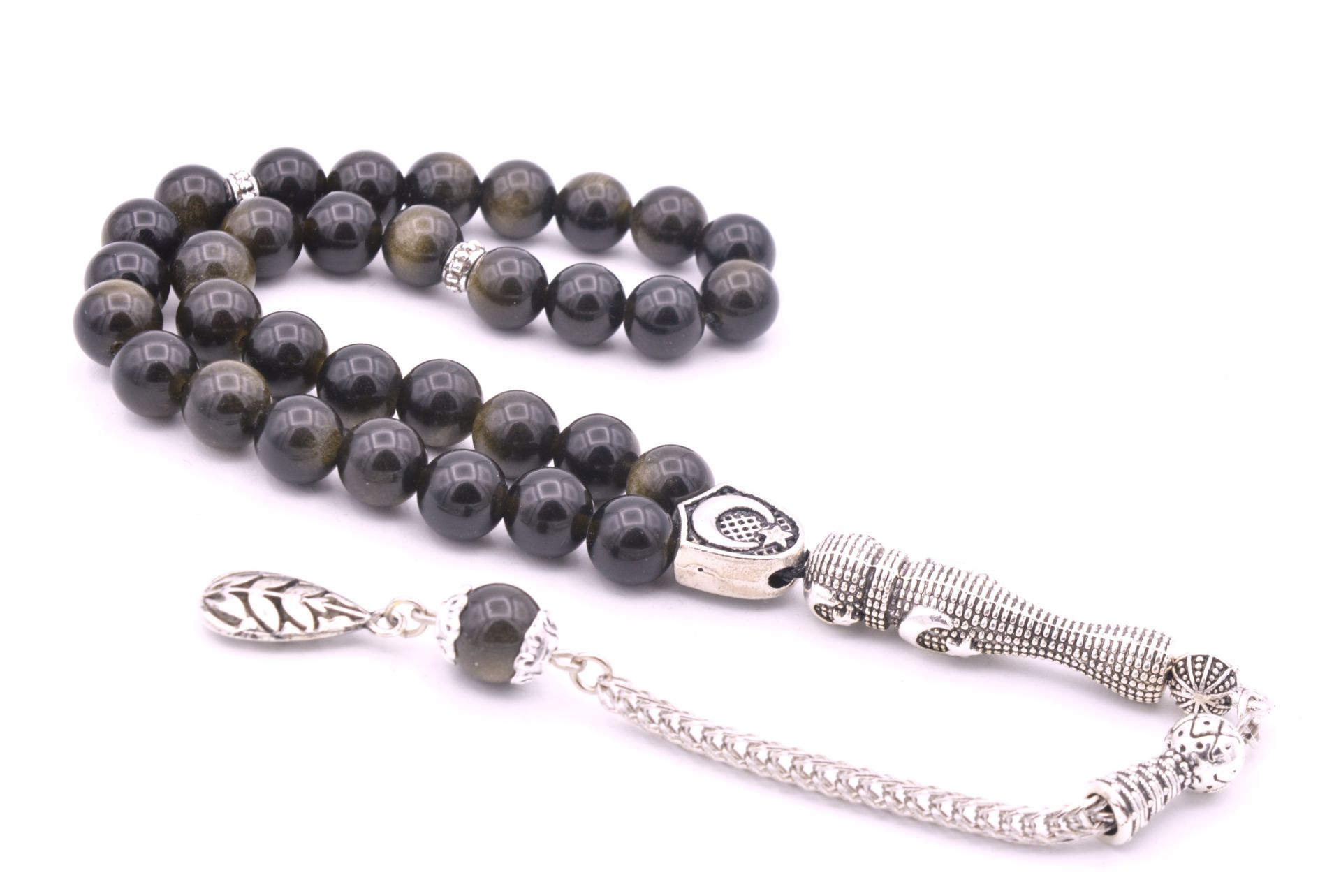 Hakiki Doğal Rainbow Obsidyen Taşı Tesbih 8 Mm